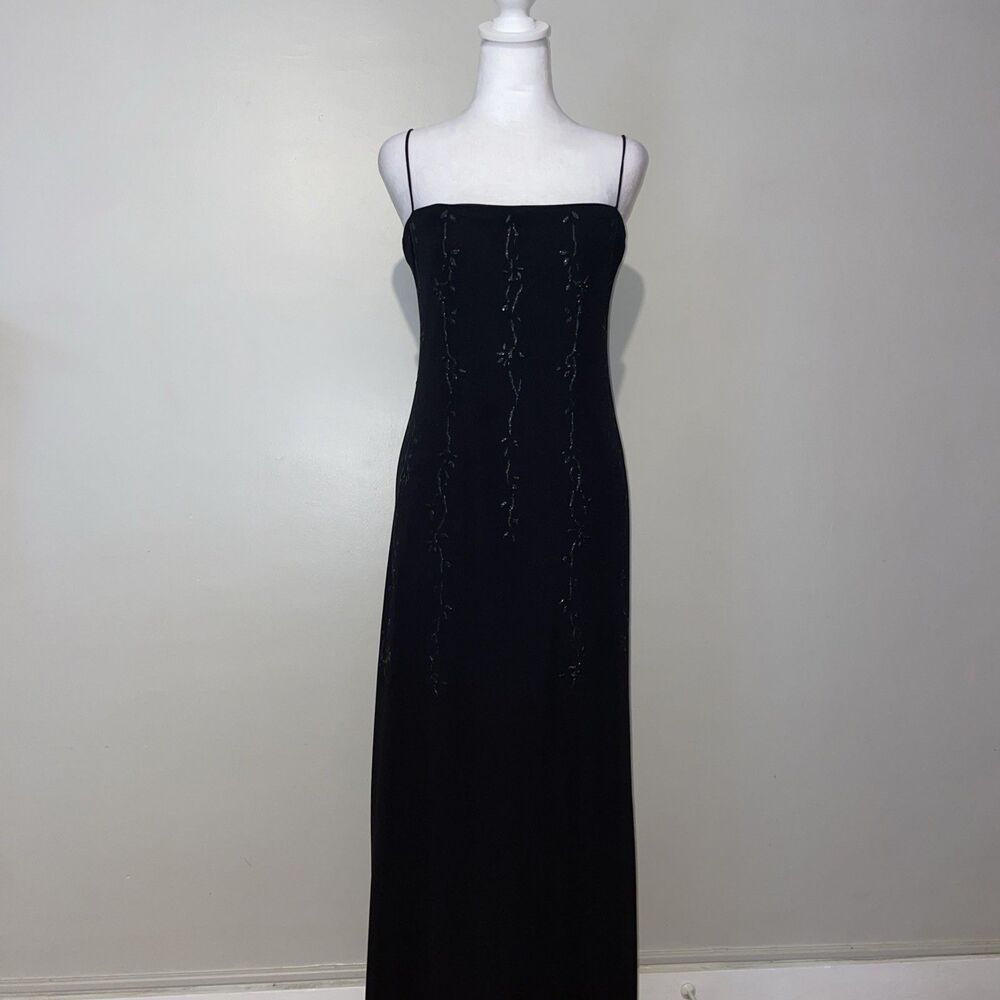 Y2K Laundry by Shelli Segal Black Embroidered Maxi Slip Dress Gown